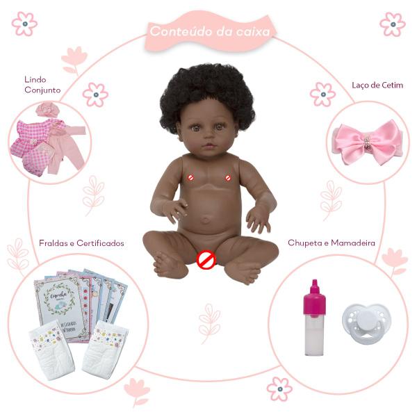 Imagem de Bebê Reborn Boneca Negra Realista Conjunto Xadrez Itens