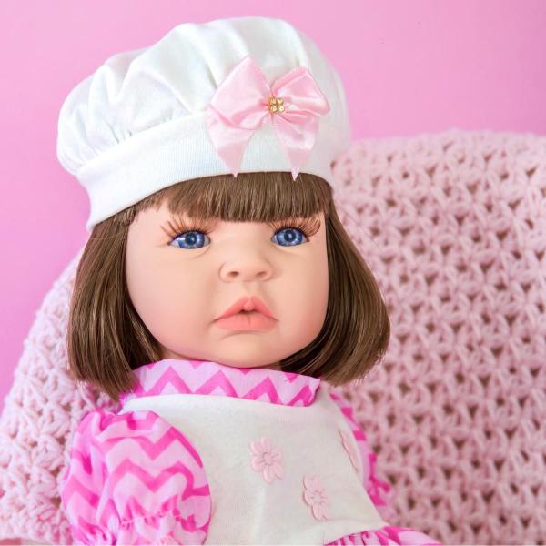 Imagem de Bebê Reborn Boneca Realista Em Silicone Bolsa Maternidade Vestido Listrado Pode Dar Banho Pronta Entrega