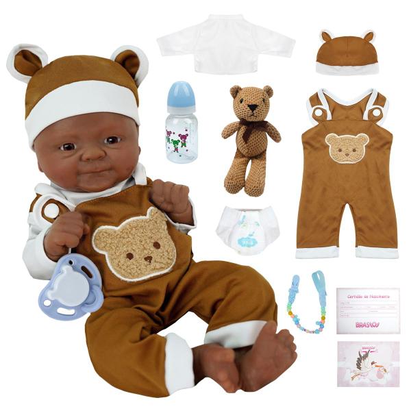 Imagem de Bebê Reborn Boneca Realista Silicone Sólido 35cm Pode Tomar Banho Com Kit Conjunto de Roupa Chupeta Mamadeira e Pelúcia