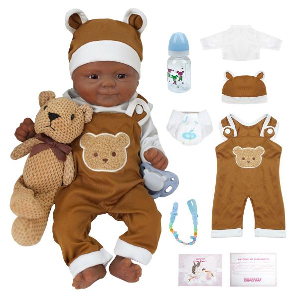 Imagem de Bebê Reborn Boneca Realista Silicone Sólido 35cm Pode Tomar Banho Com Kit Conjunto de Roupa Chupeta Mamadeira e Pelúcia