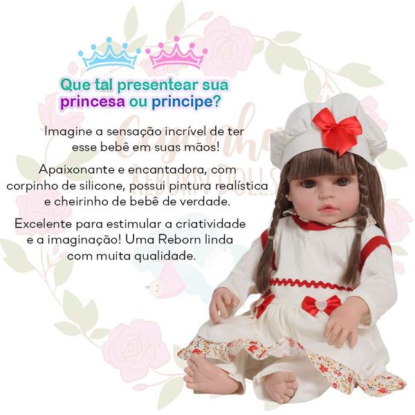 Imagem de Bebê Reborn Cabelos Castanhos Corpo de Silicone Fofinha