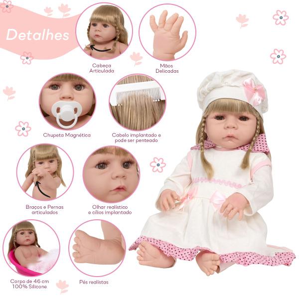 Imagem de Bebê Reborn De Silicone Menina Loira Linda Com Kit 20 Itens