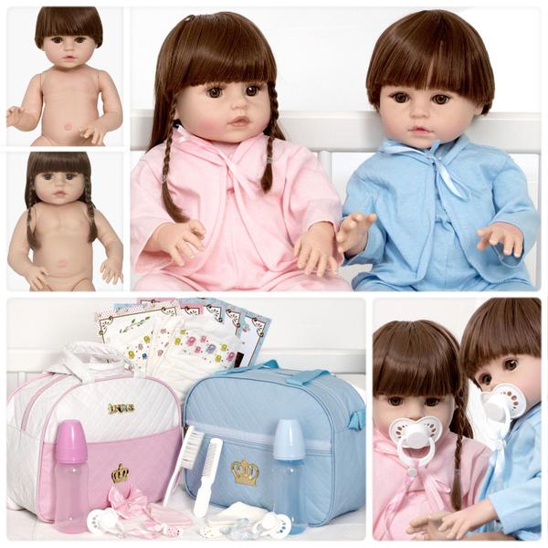 Imagem de Bebe Reborn Gêmeos Casal 100% Silicone Bolsa 36 Acessórios