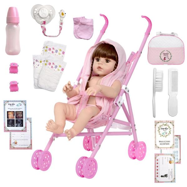 Imagem de Bebe Reborn Infantil Menina Corpo de Vinil Com Bolsa e Itens