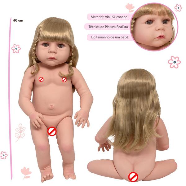 Imagem de Bebe Reborn Loira Cabelo Comprido Vestido Renda