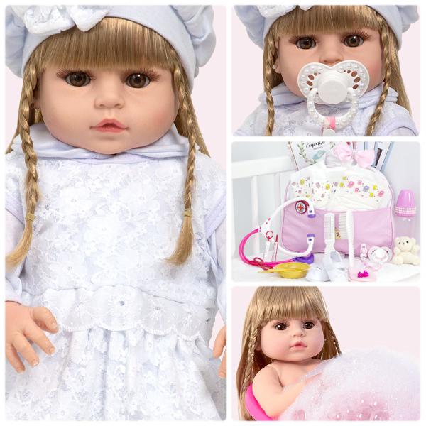 Imagem de Bebe Reborn Loira Linda 100% Silicone Enxoval Completo Luxo