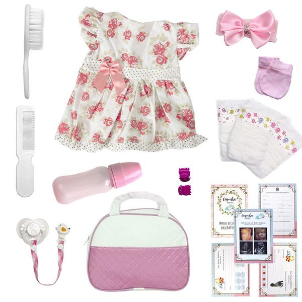 Imagem de Bebê Reborn Menina Baby Vestido Florido Bolsa Maternidade