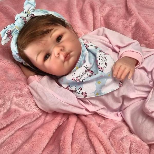 Bebe Reborn Menina Corpo Silicone Linda Com Enxoval - Mundo Azul e Rosa Imagem de Bebe Reborn Menina Corpo Silicone Linda Com Enxoval