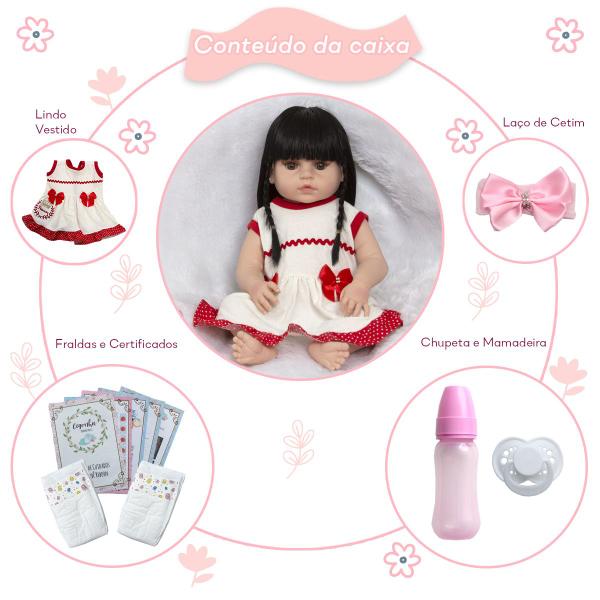 Imagem de Bebe Reborn Menina Morena Bonita Com Vestido Kit Acessórios