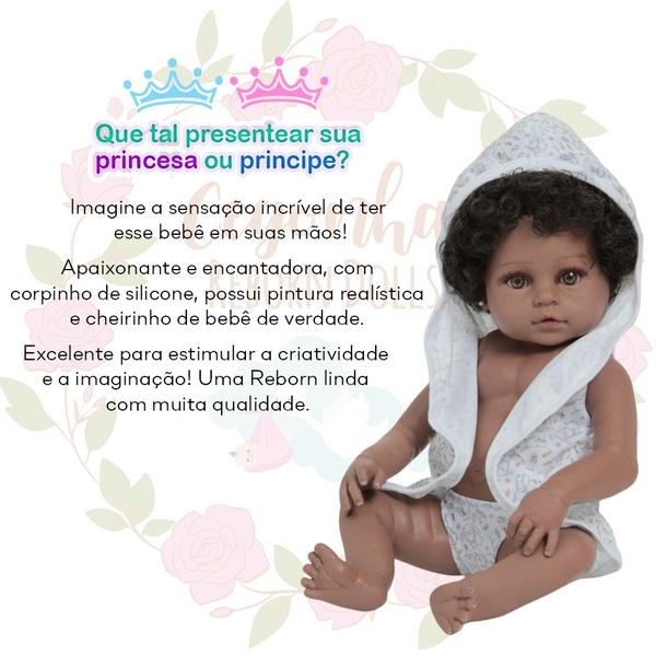 Imagem de Bebê Reborn Menina Negra 46cm Roupão Coelho Pelúcia Princesa