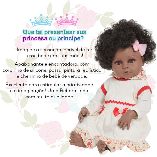 Imagem de Bebê Reborn Menina Negra Linda Enxoval 13 Itens Princesa