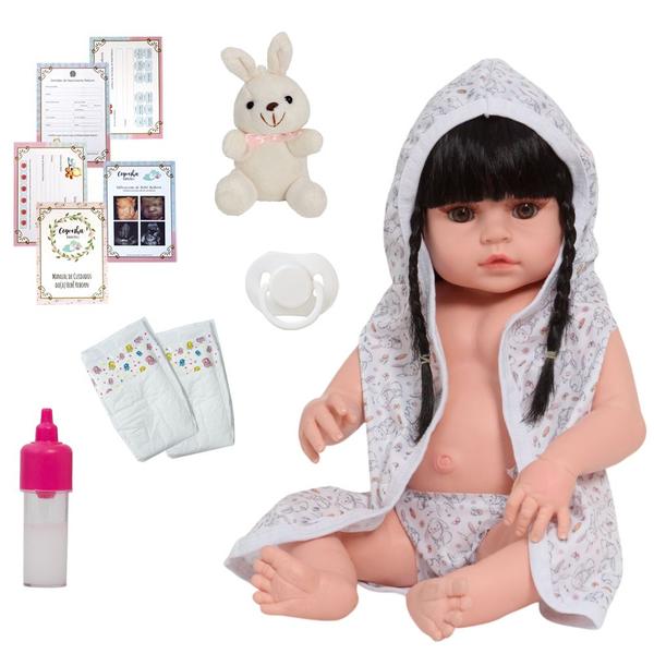 Imagem de Bebê Reborn Menina Saída de Banho Coelhinho Kit Acessórios