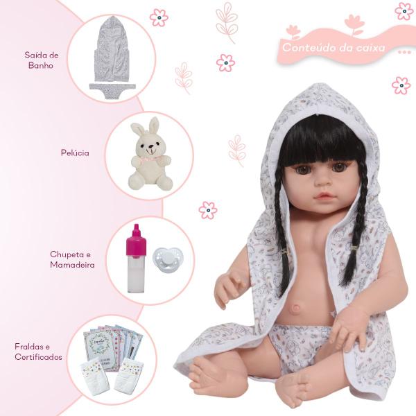 Imagem de Bebê Reborn Menina Saída de Banho Coelhinho Kit Acessórios