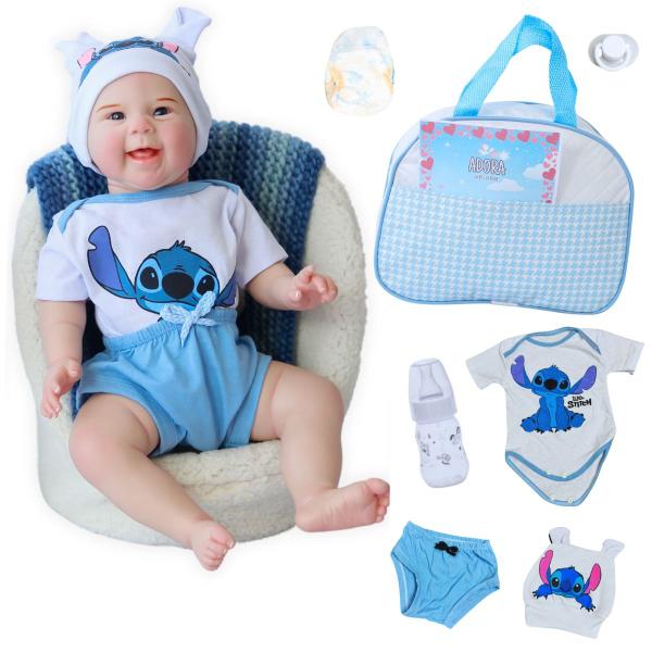 Bebê Reborn Menino Boneco Stitch Original Realista de Silicone Acompanha Bolsa Maternidade... Bebê Reborn Menino Boneco Stitch Original Realista de Silicone Acompanha Bolsa Maternidade...