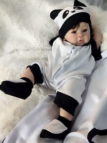 Imagem de Bebê Reborn Menino Corpo Silicone Banho Enxoval Panda