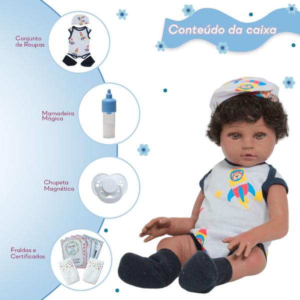 Imagem de Bebê Reborn Menino Negro 46cm Com Roupa Aviãozinho Fofo