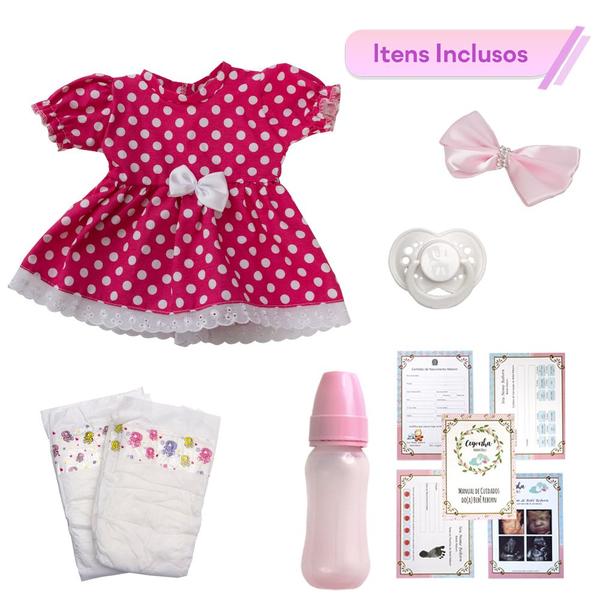 Imagem de Bebe Reborn Morena 100% Silicone Cabelo Longo Vestido Rosa