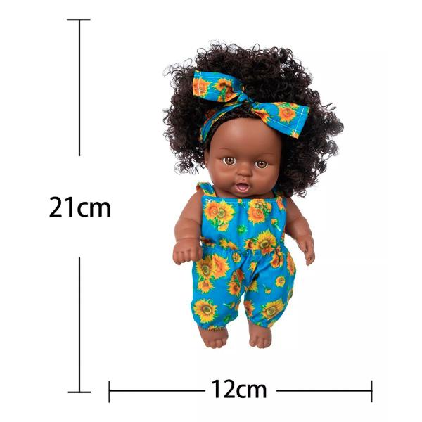 Imagem de Bebê Reborn Negra Morena Boneca Realista Pode Dar Banho Cabelo Cacheado Crespo Vinil ou Silicone Com Kit