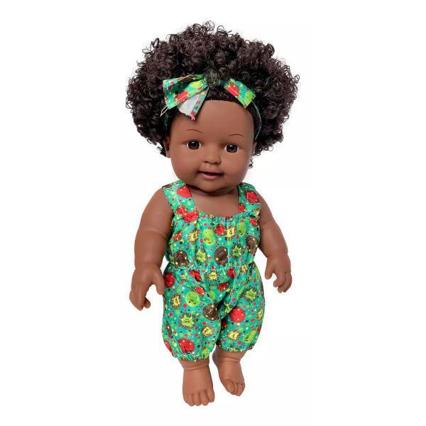 Imagem de Bebê Reborn Negra Morena Boneca Realista Pode Dar Banho Cabelo Cacheado Crespo Vinil ou Silicone Com Kit