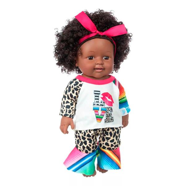 Imagem de Bebê Reborn Negra Morena Boneca Realista Pode Dar Banho Cabelo Cacheado Crespo Vinil ou Silicone Com Kit