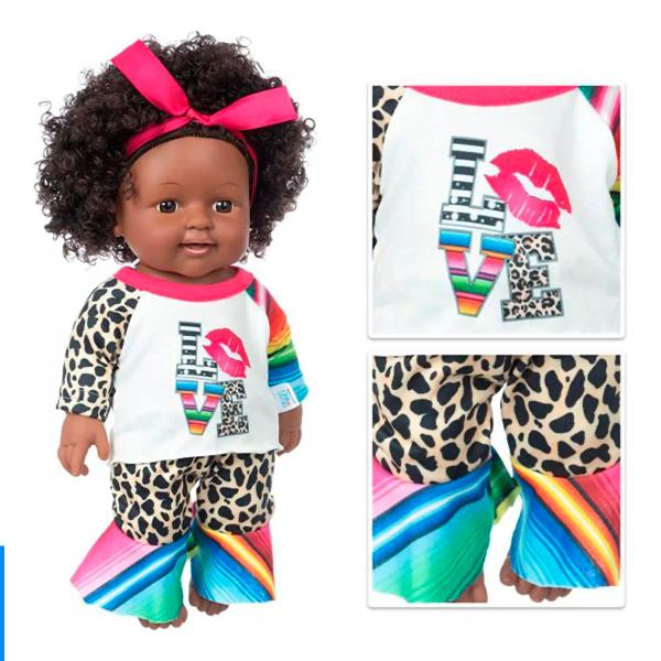 Imagem de Bebê Reborn Negra Morena Boneca Realista Pode Dar Banho Cabelo Cacheado Crespo Vinil ou Silicone Com Kit