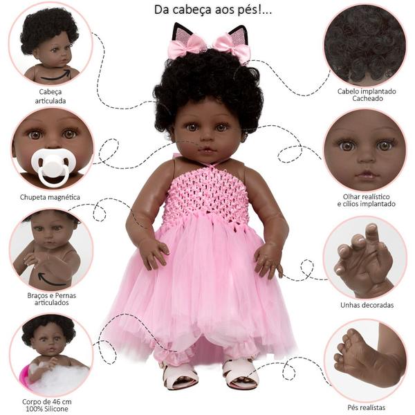 Imagem de Bebe Reborn Negra Princesa Coelhinha Com Chupeta 13 Itens