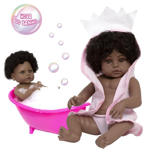 Imagem de Bebe Reborn Negra Princesa Fofinha Vários Itens Enxoval