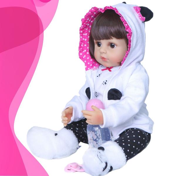 Imagem de Bebe Reborn Panda De Silicone Marca New Happy Com Pelúcia