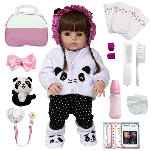 Imagem de Bebê Reborn Panda Linda Olho Castanho Bonita Com Kit Chupeta