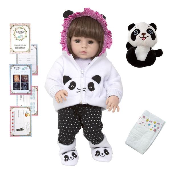 Imagem de Bebe Reborn Pandinha Laura 100% Silicone Linda 9 Acessórios