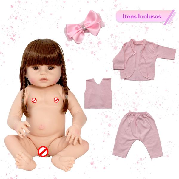 Imagem de Bebe Reborn Princesa Laura Cabelo Grande Roupinha Pagão Rosa