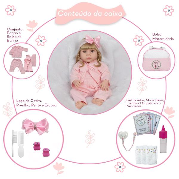 Imagem de Bebê Reborn Princesa Loira Enxoval Completo Pijama Roupão