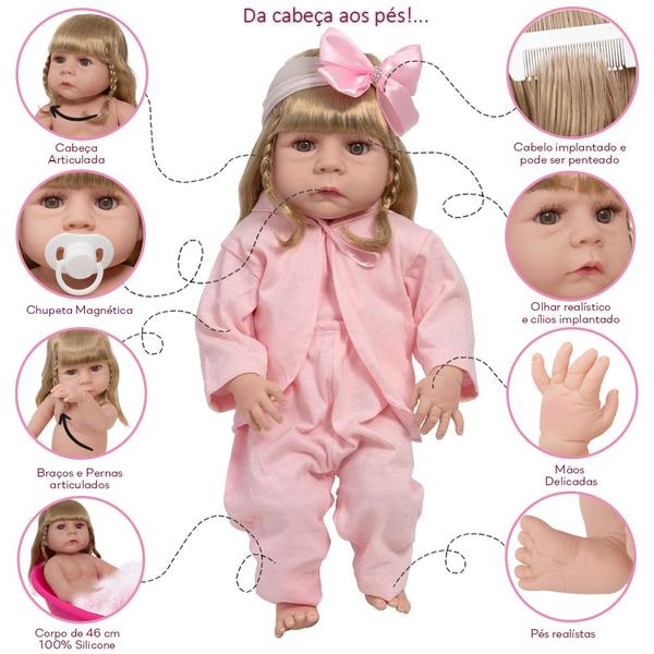 Imagem de Bebê Reborn Princesa Loira Enxoval Completo Pijama Roupão