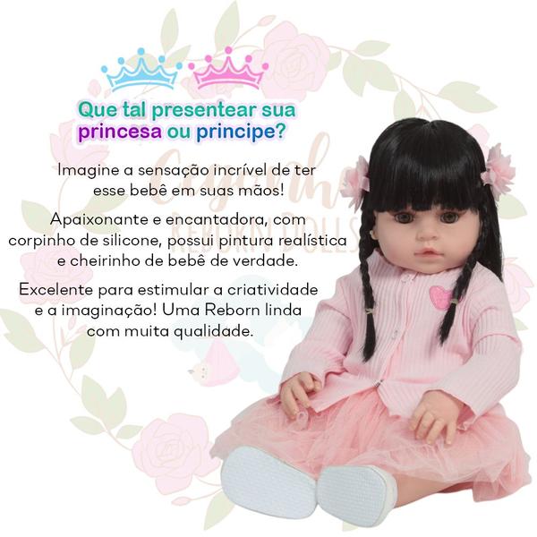 Imagem de Bebê Reborn Princesa Morena Com Lindo Vestido Bolsa Itens