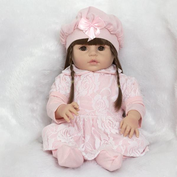 Imagem de Bebe Reborn Princesa Vestido Rosa 46cm Itens Pode Dar Banho