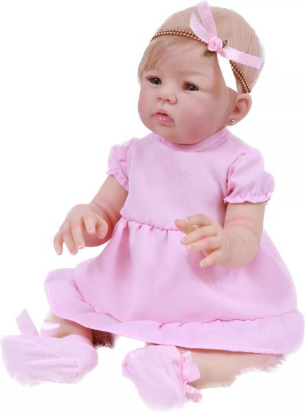 Imagem de Bebe Reborn Realista 100% Rosa loira Tina Vestido