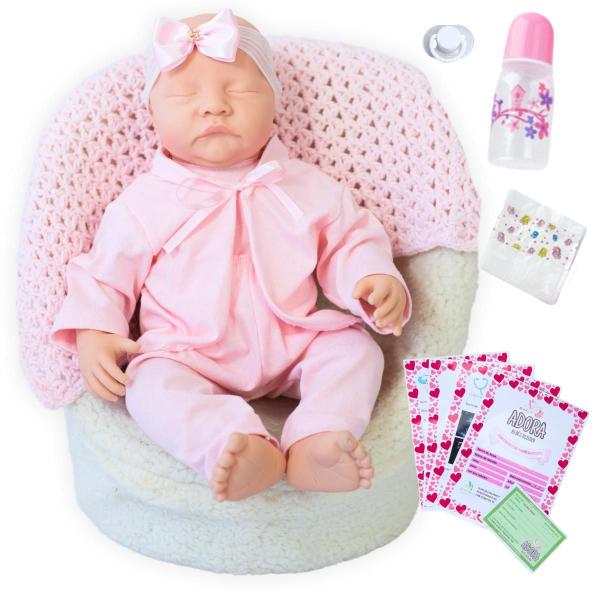 Imagem de Bebê Reborn Realista Boneca Livia De Olhos Fechados Em Silicone Com Bolsa Maternidade Envio Imediato