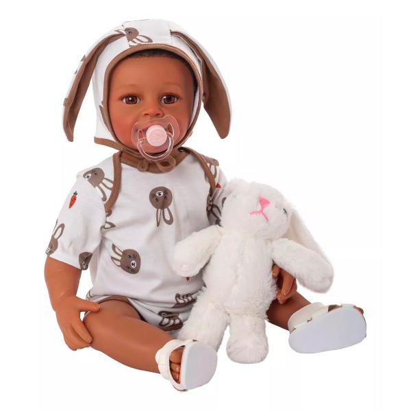 Imagem de Bebê Reborn Realista Brastoy Boneca ou Boneco Silicone Kit Conjunto de Roupa Chupeta Mamadeira e Pelúcia Original Completo