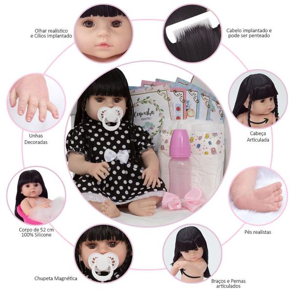 Bebe Reborn Realista Menina Vestido Preto Pode Dar Banho - Cegonha Reborn Dolls Imagem de Bebe Reborn Realista Menina Vestido Preto Pode Dar Banho