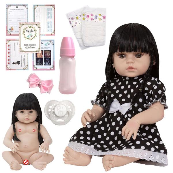 Bebe Reborn Realista Menina Vestido Preto Pode Dar Banho - Cegonha Reborn Dolls Imagem de Bebe Reborn Realista Menina Vestido Preto Pode Dar Banho