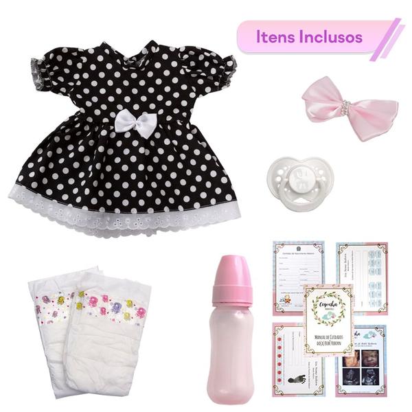 Bebe Reborn Realista Menina Vestido Preto Pode Dar Banho - Cegonha Reborn Dolls Imagem de Bebe Reborn Realista Menina Vestido Preto Pode Dar Banho