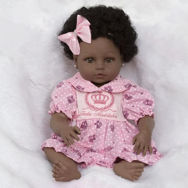 Imagem de Bebê Reborn Realista Negra 52cm Toda de Silicone + Enxoval