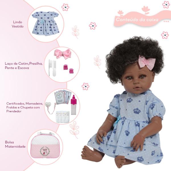 Imagem de Bebê Reborn Realista Negra Com Lindo Vestido Azul + Itens