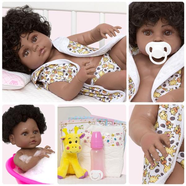 Imagem de Bebe Reborn Realista Negra Girafa Saída de Banho Envio 24hrs