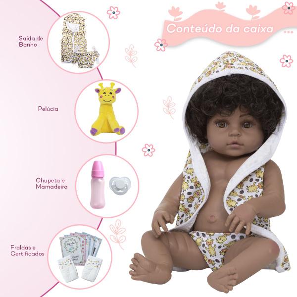 Imagem de Bebe Reborn Realista Negra Girafa Saída de Banho Envio 24hrs