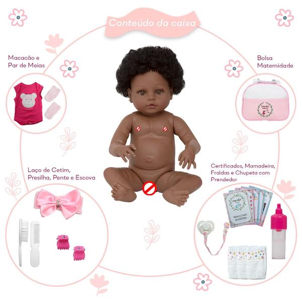 Imagem de Bebê Reborn Recém Nascida Negra Com Lindo Macacâo + Itens