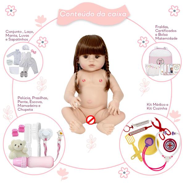 Imagem de Bebe Reborn Recém Nascida Pode Dar Banho Kit Acessórios Luxo