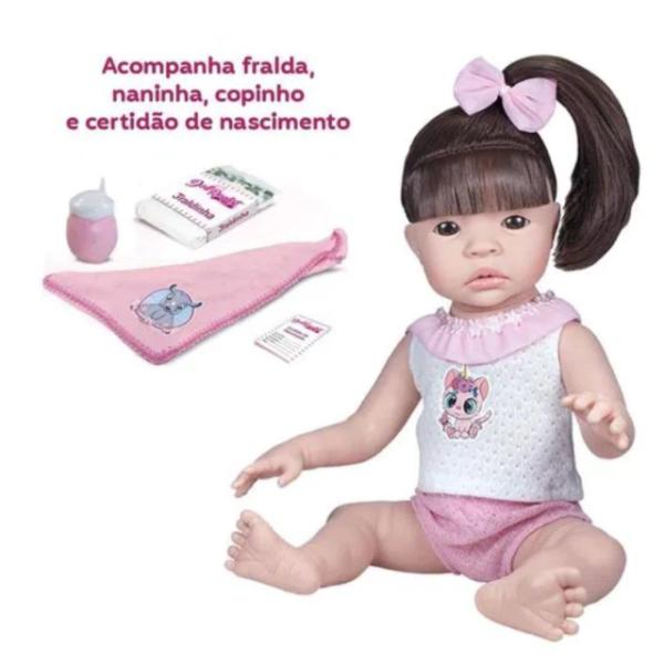 Imagem de Bebe Reborn Small Cabelo Castanho Boneca 37cm Com Acessórios