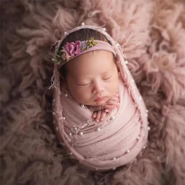 Imagem de Bebê Recém-nascido Macio Estiramento Envoltório Cobertor Pérolas Swaddle Fotografia Prop Pequeno