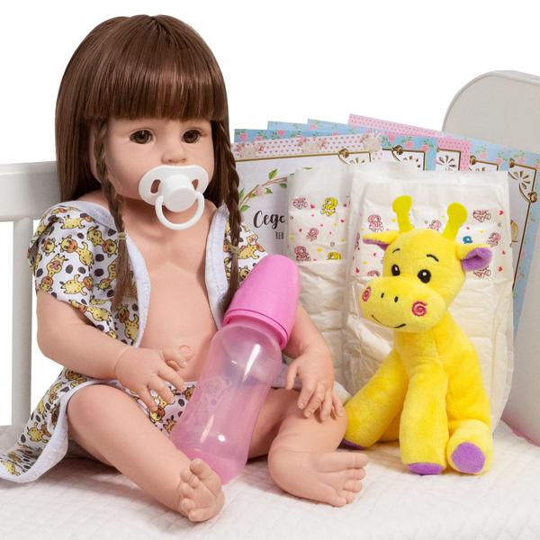 Imagem de Bebe Tipo Reborn Girafinha Baby Com Chupeta 13 Itens Enxoval